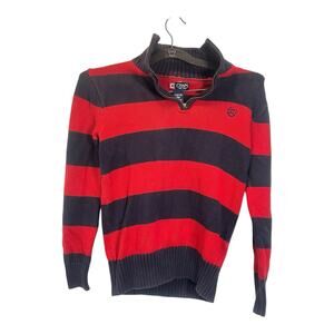 Chaps Boy Red Stripe Quarter Zip Pullover Sweater 100% Cotton Boy 14-16 L Preppy